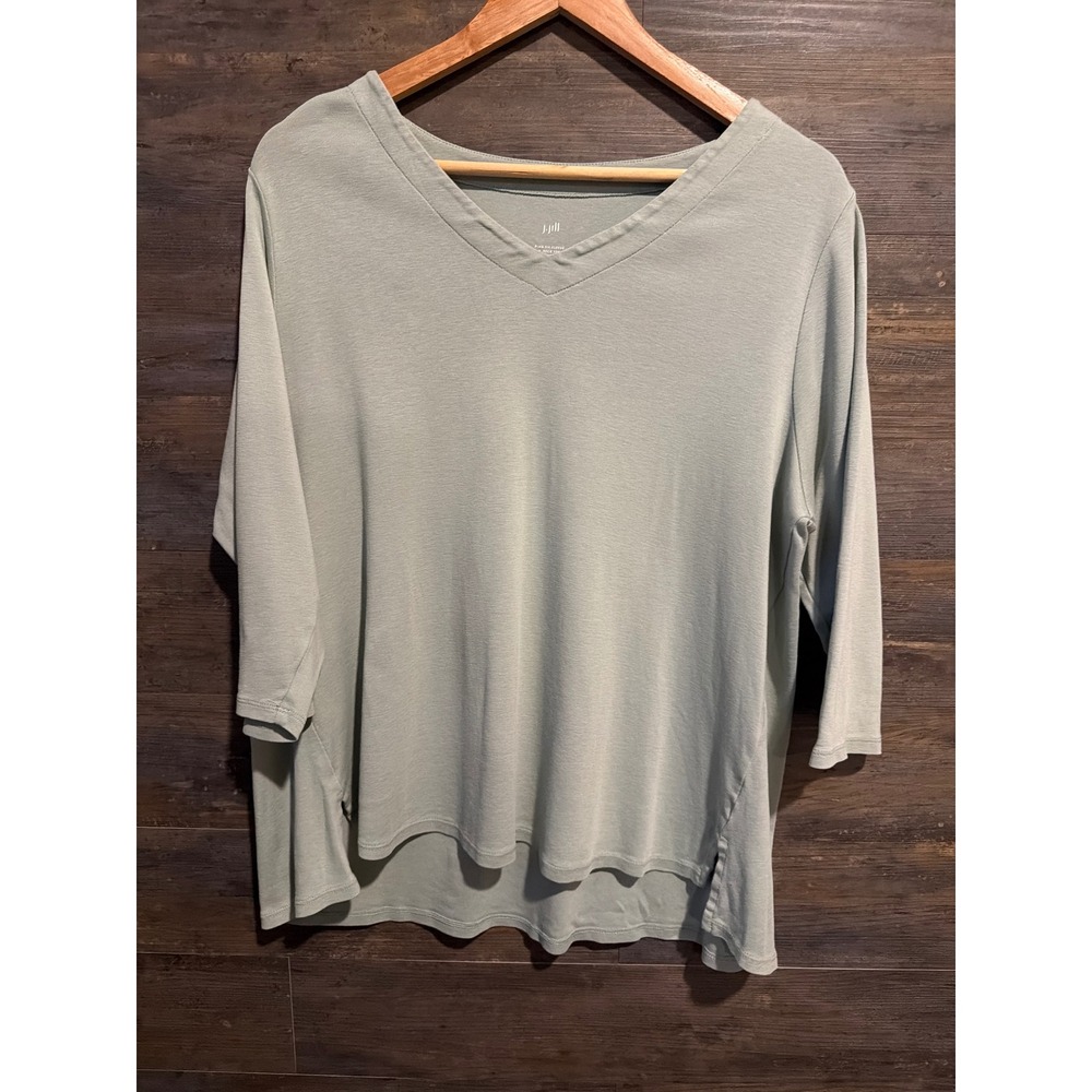 J. Jill Pima Cotton V-Neck Top Sage Green 3/4 Sleeve XL